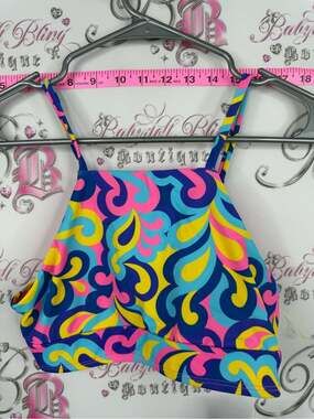 Roots bikini top UPF 50 Multicolor Swirl Bikini Top — Blue, Pink, Yellow, Teal